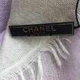 Load image into Gallery viewer, Chanel Lavender / White Sequined Cc Logo Fringed Trim Ombre-effect Cashmere and Silk Scarf/Wrap

