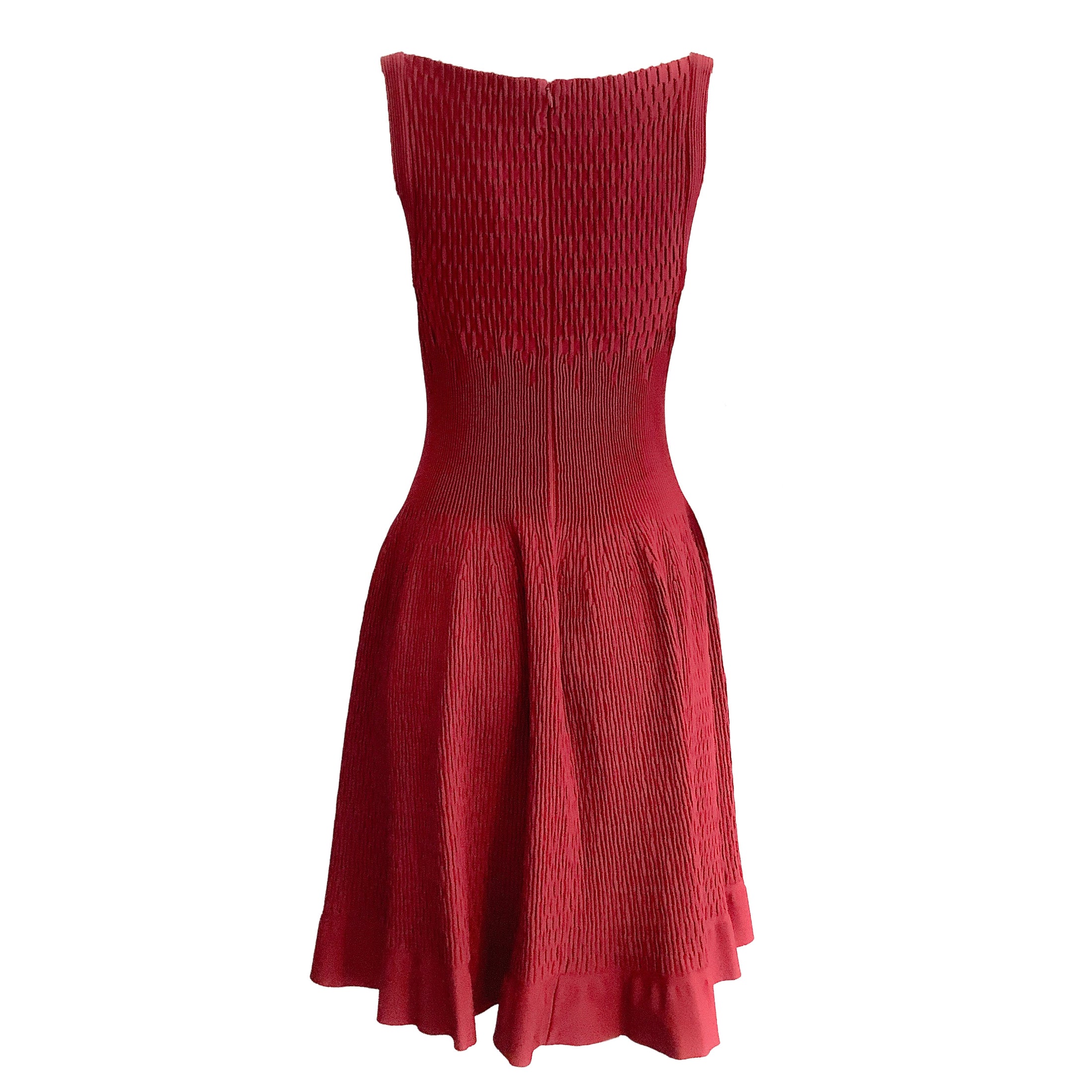 ALAÏA Burgundy Rib Knit Fit & Flare Short Casual Dress