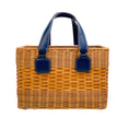 Load image into Gallery viewer, Mark Cross Two Way Blue Leather Wicker Satchel
