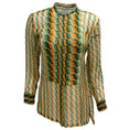 Load image into Gallery viewer, Dries van Noten Green / Orange Geometric Printed Pleated Detail Long Sleeved Button-down Sheer Silk Blouse
