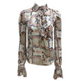 Load image into Gallery viewer, Balenciaga Orange / Navy Blue Multi Printed Long Sleeved Crepe Blouse
