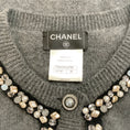 Load image into Gallery viewer, Chanel Pearl / Bead Trim Cashmere Cardigan Grey Sweater
