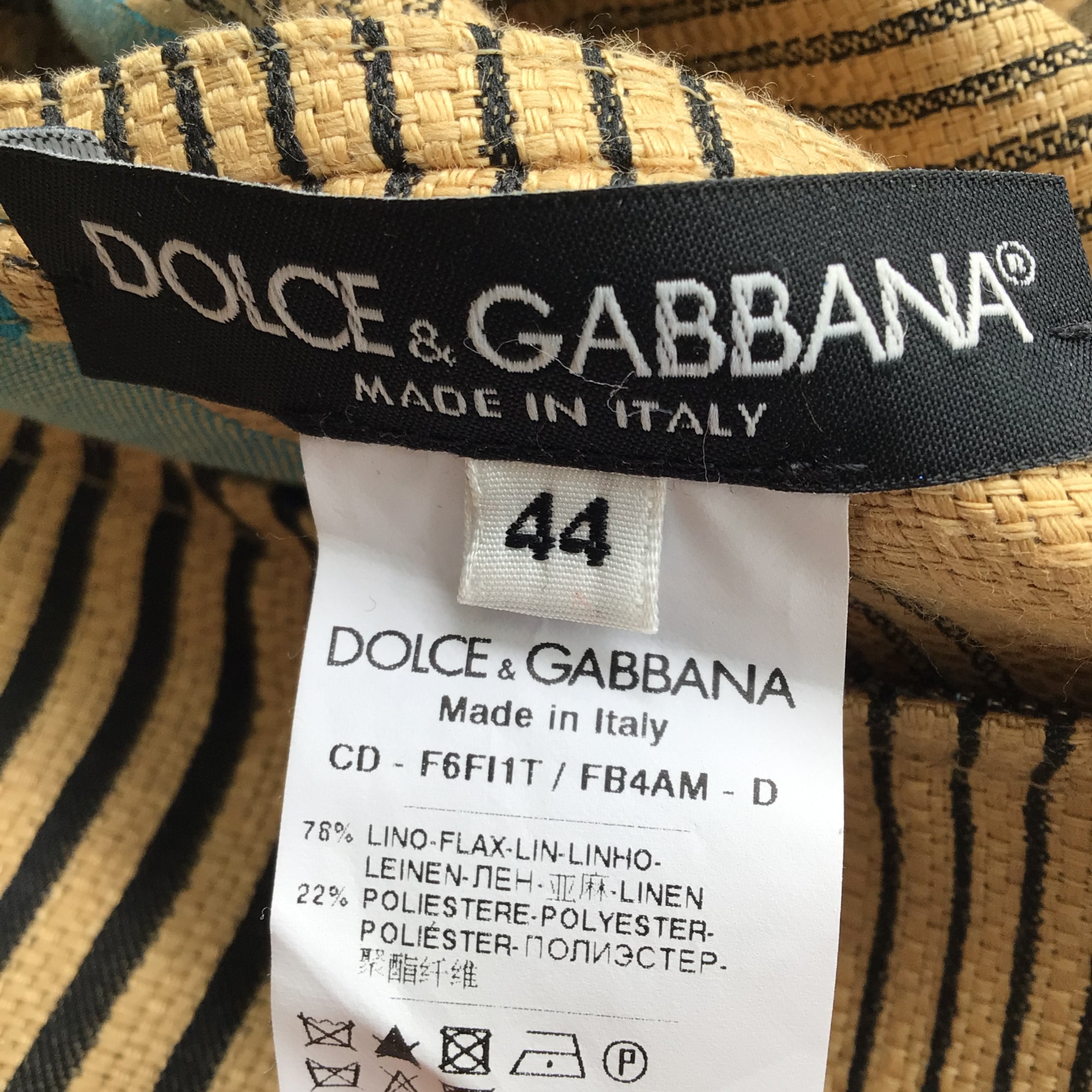 Dolce & Gabbana Tan / Blue / Black Striped Linen Cocktail Dress