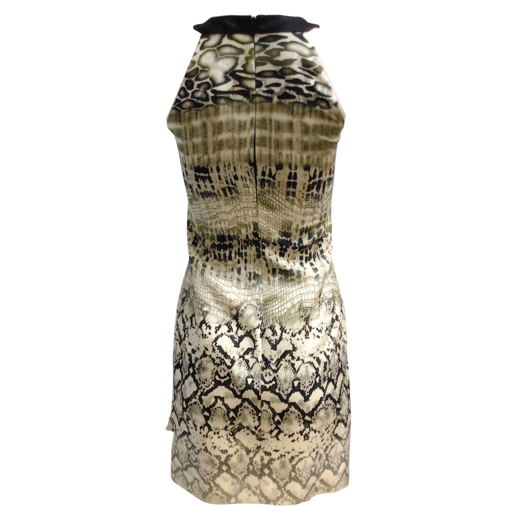 Giambattista Valli Beige / Black Snakeskin Printed Sleeveless Silk Cocktail Dress
