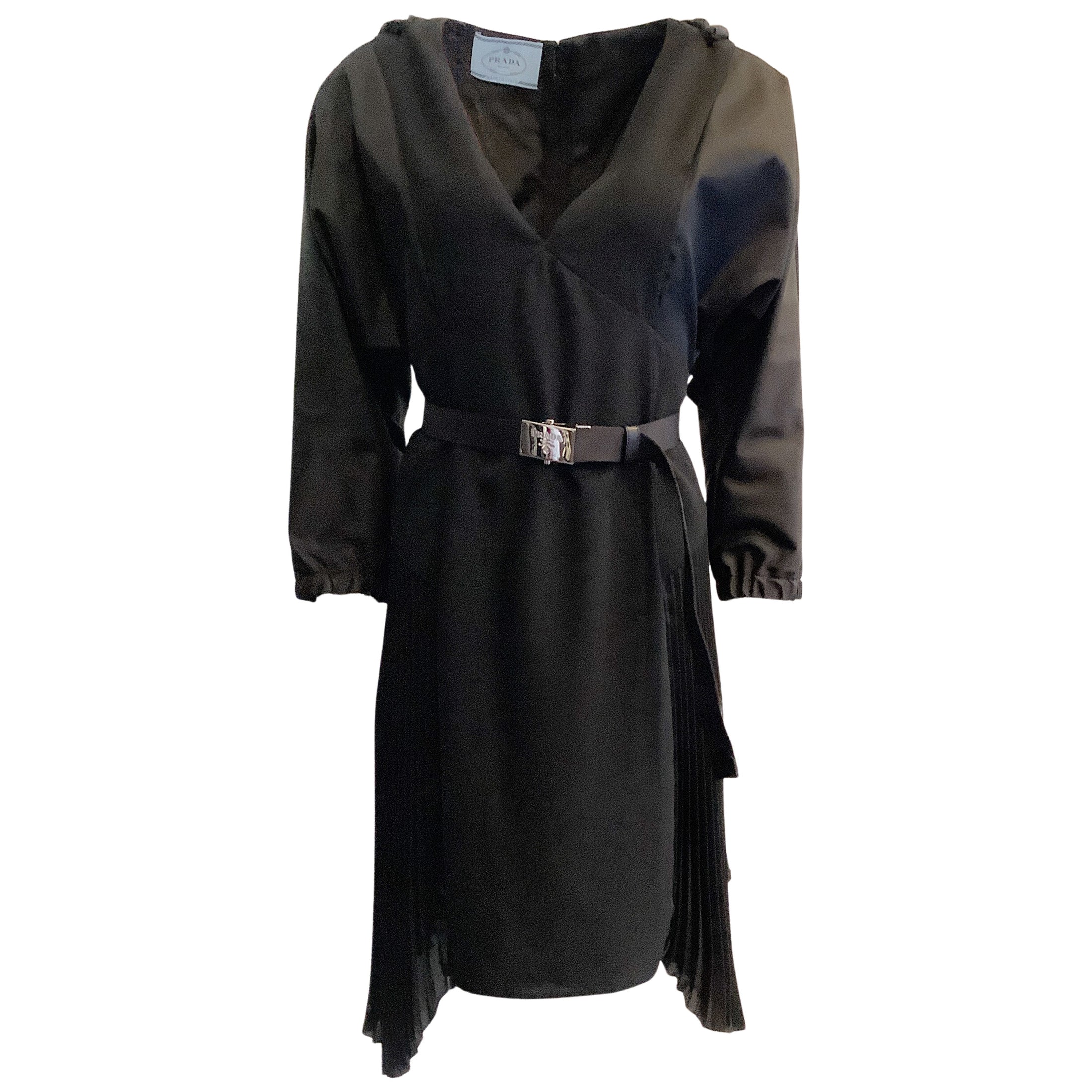 Prada Black Nylon & Crepe Hooded Short Casual Dress