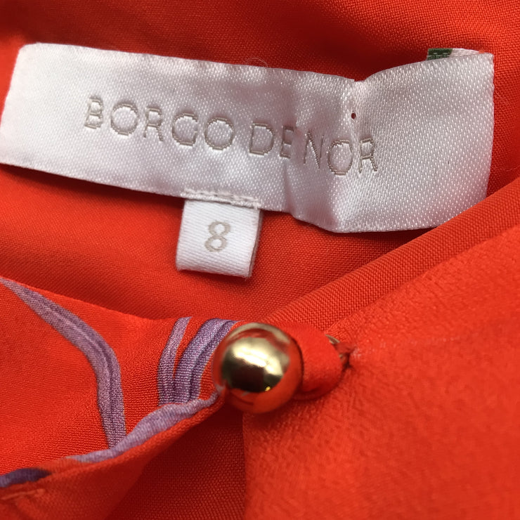 Borgo De Nor Red Margarita Floral Printed Belted Midi Cocktail Dress