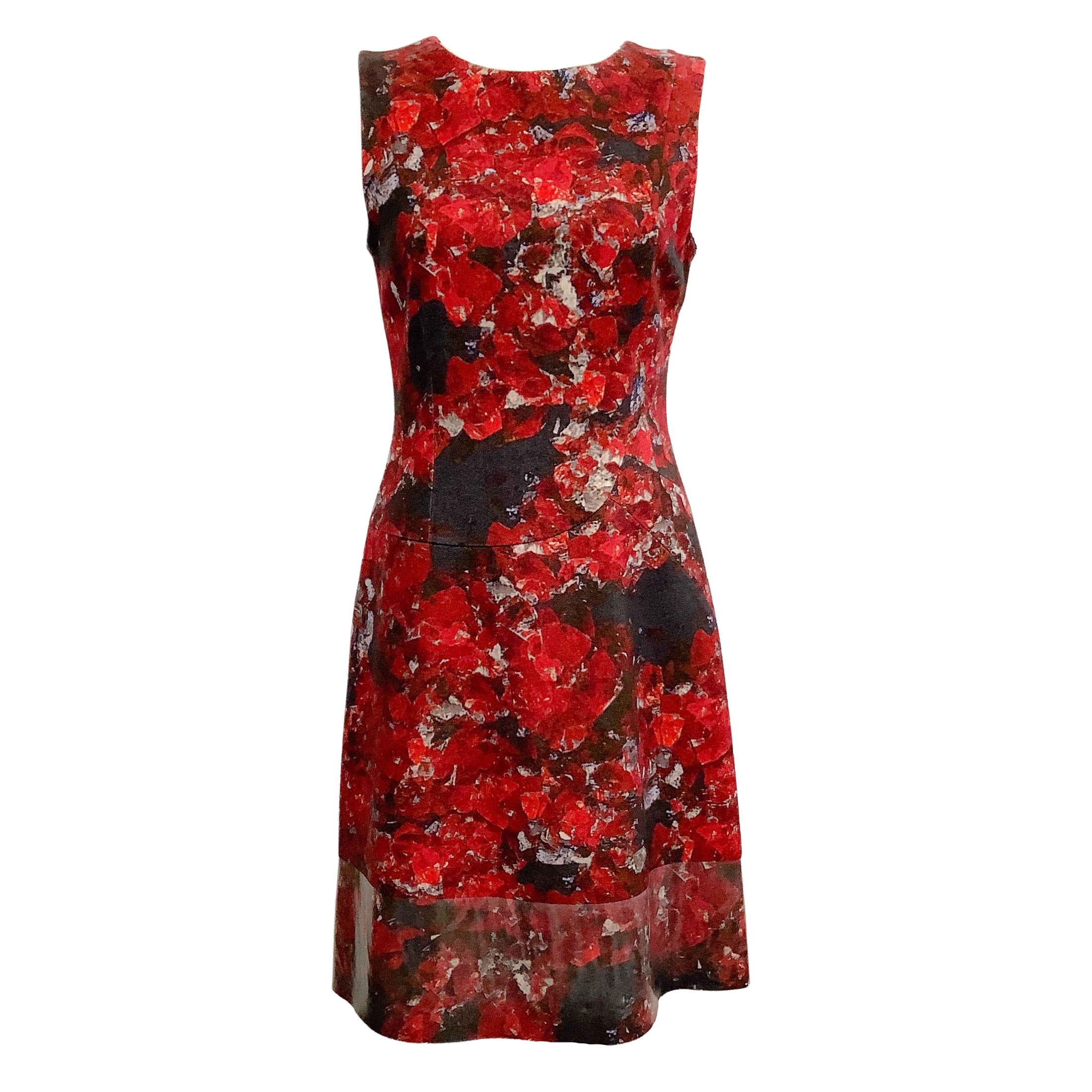 Peter Som Red / Grey Sleeveless Felted Wool Floral Cocktail Dress