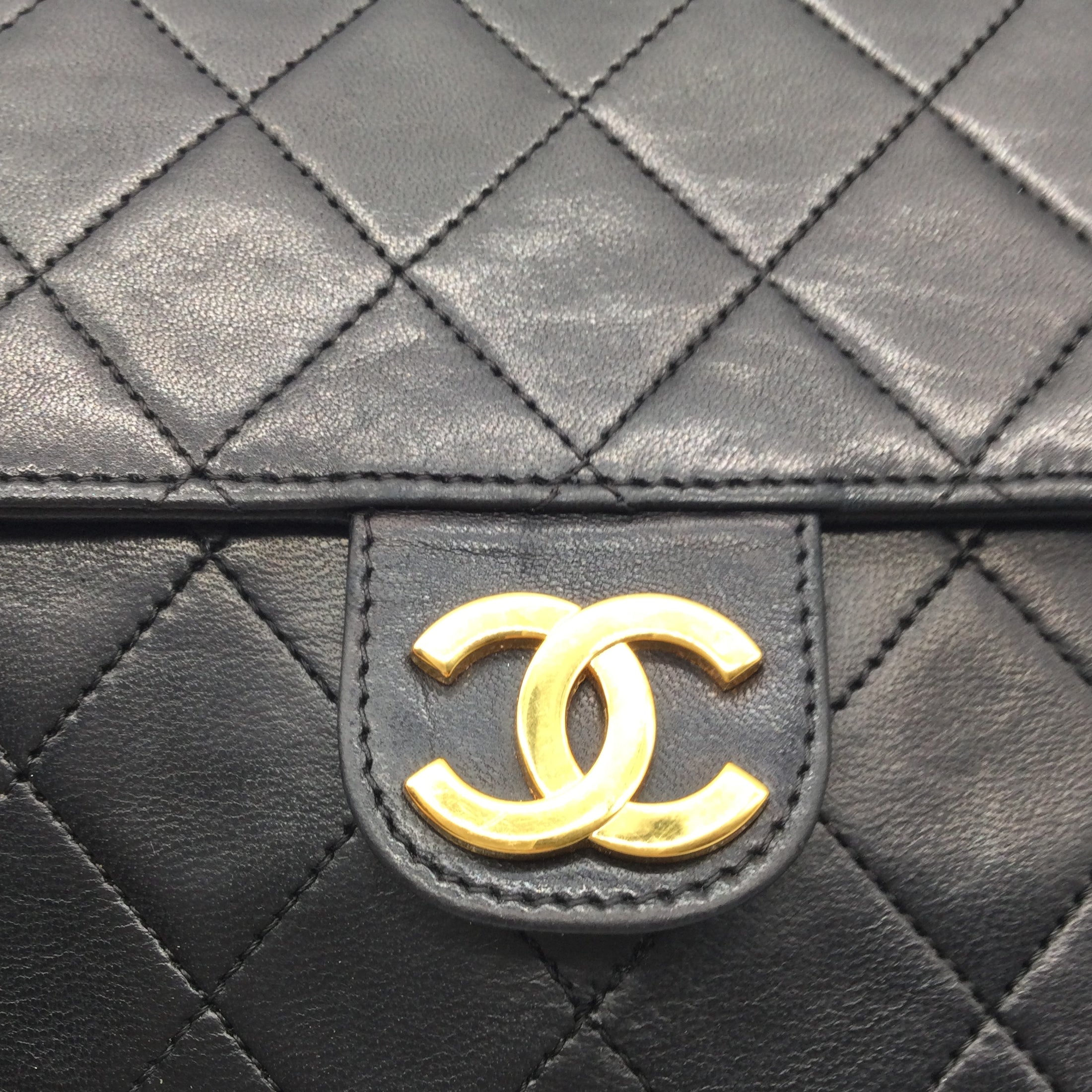 Chanel Classic Vintage Flap Black Lambskin Leather Shoulder Bag