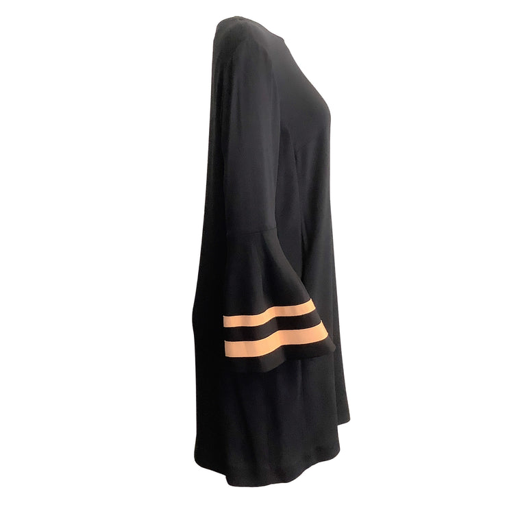 Mantu Black Grosgrain Stripe Flare Sleeve Short Casual Dress