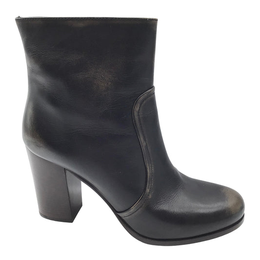 Prada Brown Distressed Leather Stacked Heel Boots
