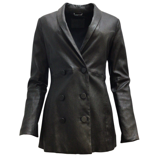 Giorgio Armani Black Stretchy Lambskin Leather Jacket