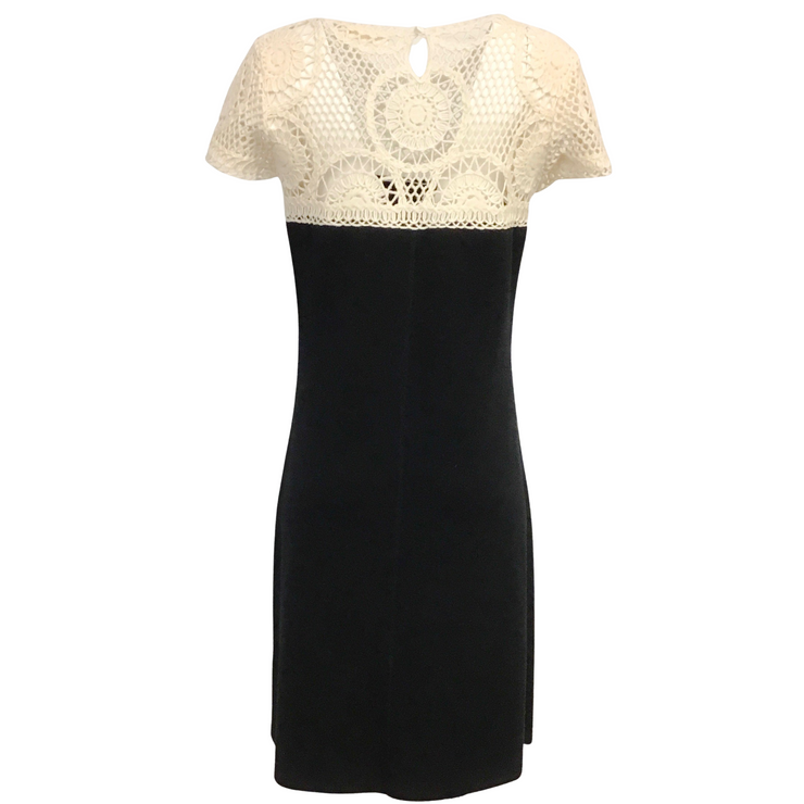 Valentino Black Wool and Ivory Crochet Cocktail Dress
