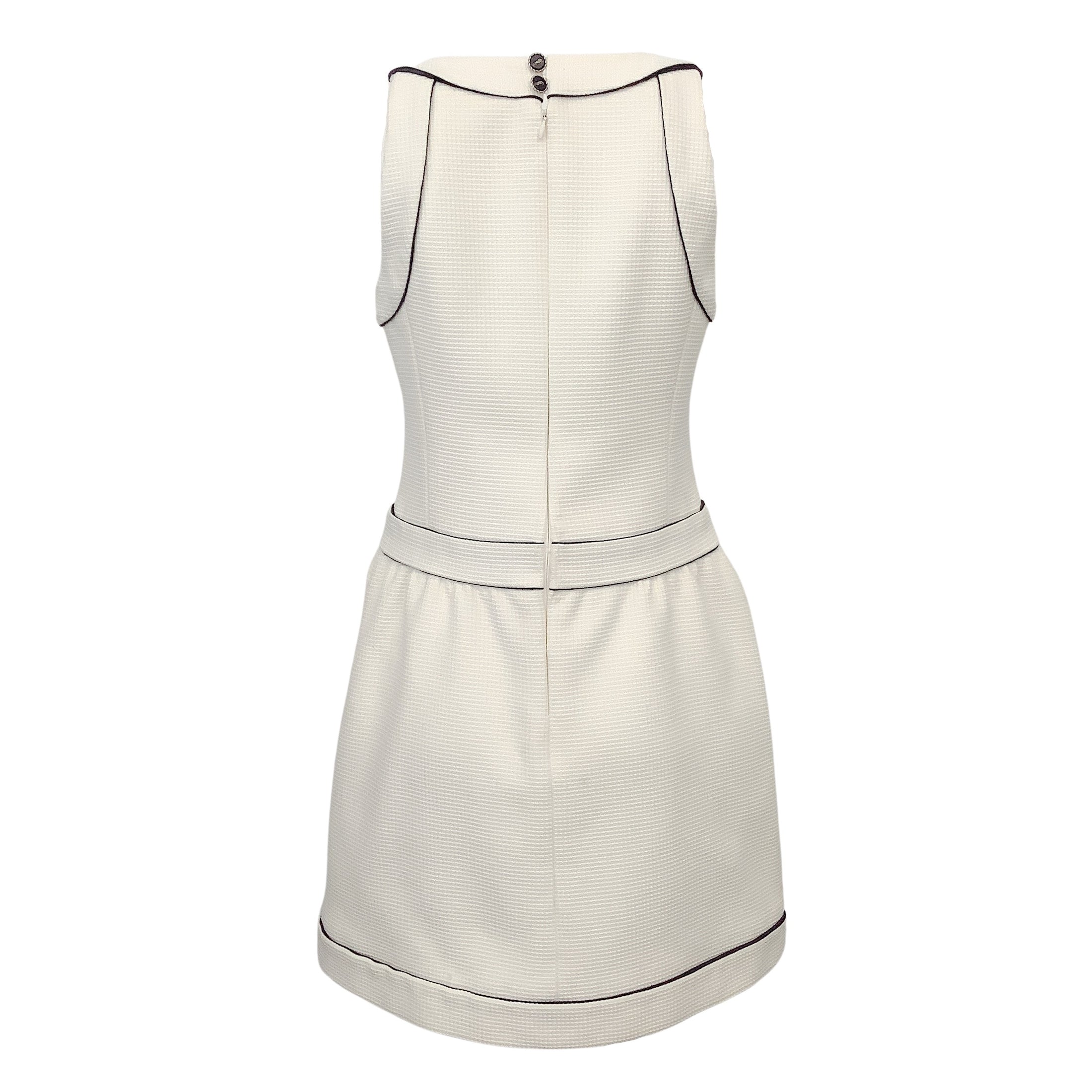 Chanel Ivory / Navy Trim Sleeveless Pique Casual Dress