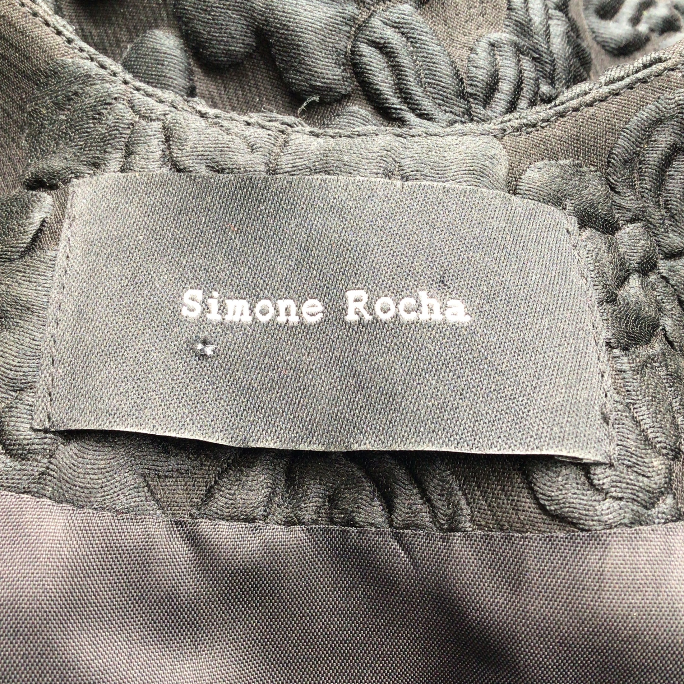 Simone Rocha Black Quilted Floral Brocade Asymmetrical Hem Satin Dress