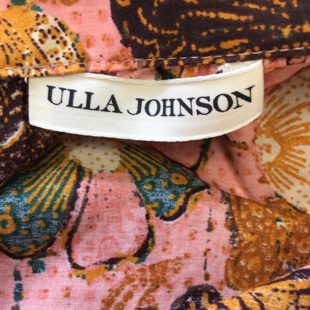 Ulla Johnson Pink / Orange Multi Floral Printed Ruffled Cotton Skirt