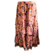 Ulla Johnson Pink / Orange Multi Floral Printed Ruffled Cotton Skirt