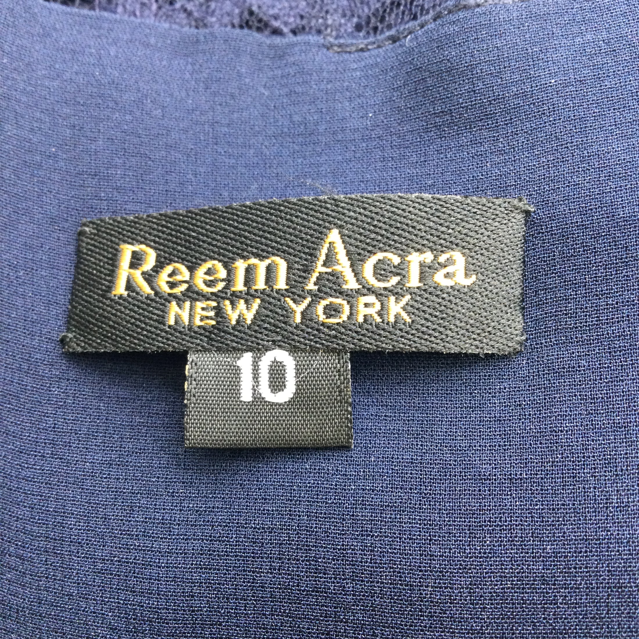 Reem Acra Navy Blue Short Sleeved Peplum Lace Formal Dress