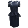 Load image into Gallery viewer, Reem Acra Navy Blue Short Sleeved Peplum Lace Formal Dress
