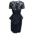 Load image into Gallery viewer, Reem Acra Navy Blue Short Sleeved Peplum Lace Formal Dress
