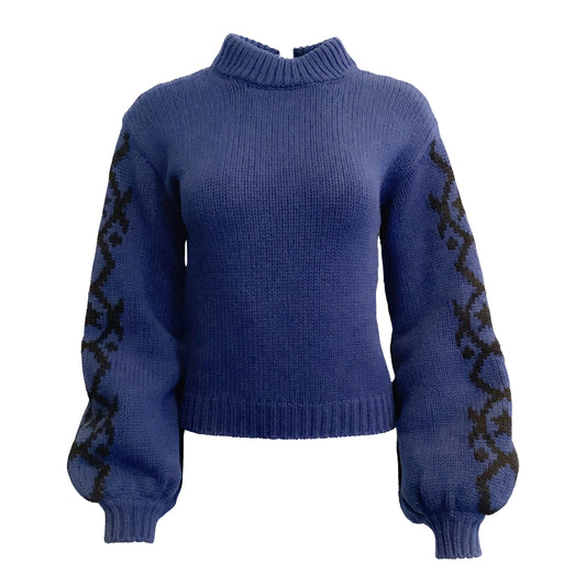 Alanui Geometric Star Intarsia Open Back Odyssey Blue Sweater
