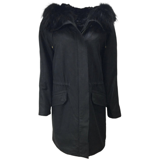 Army by Yves Salomon Black Rabbit Fur Lined Mid Length Coat
