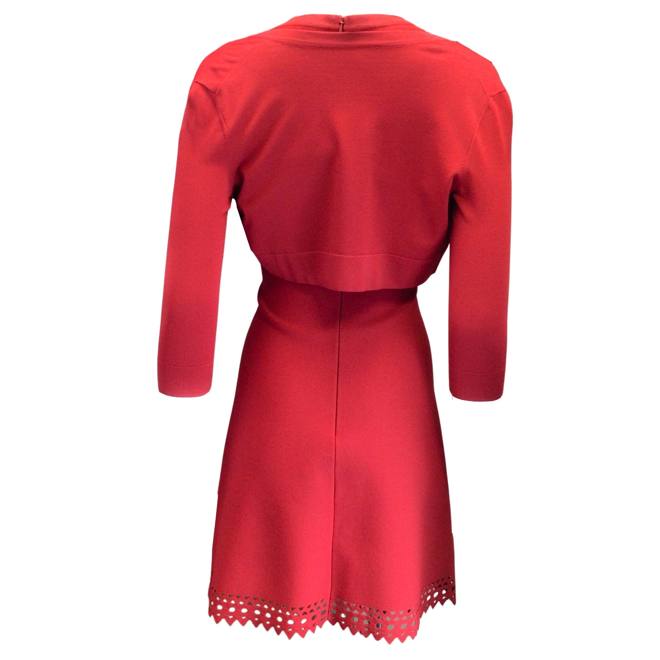 Alaia Red Viscose Knit Dress and Cardigan Two-Piece Set