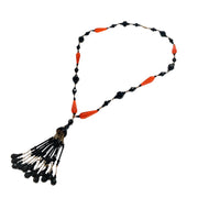 Francoise Montaque Black / Orange Beaded Tassel Necklace
