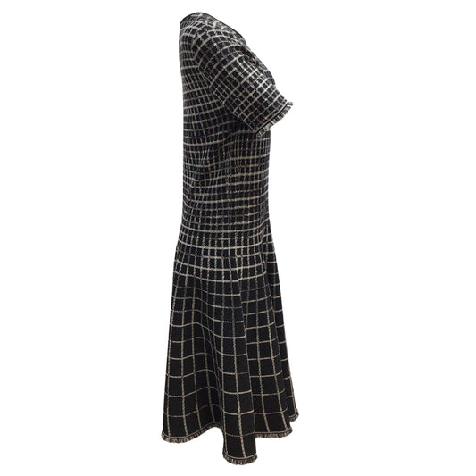 Jason Wu Black and White Checkered Short Sleeved Knit Midi Dress