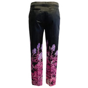Dries van Noten Poumas Black / Purple Floral Printed Satin Trousers / Pants