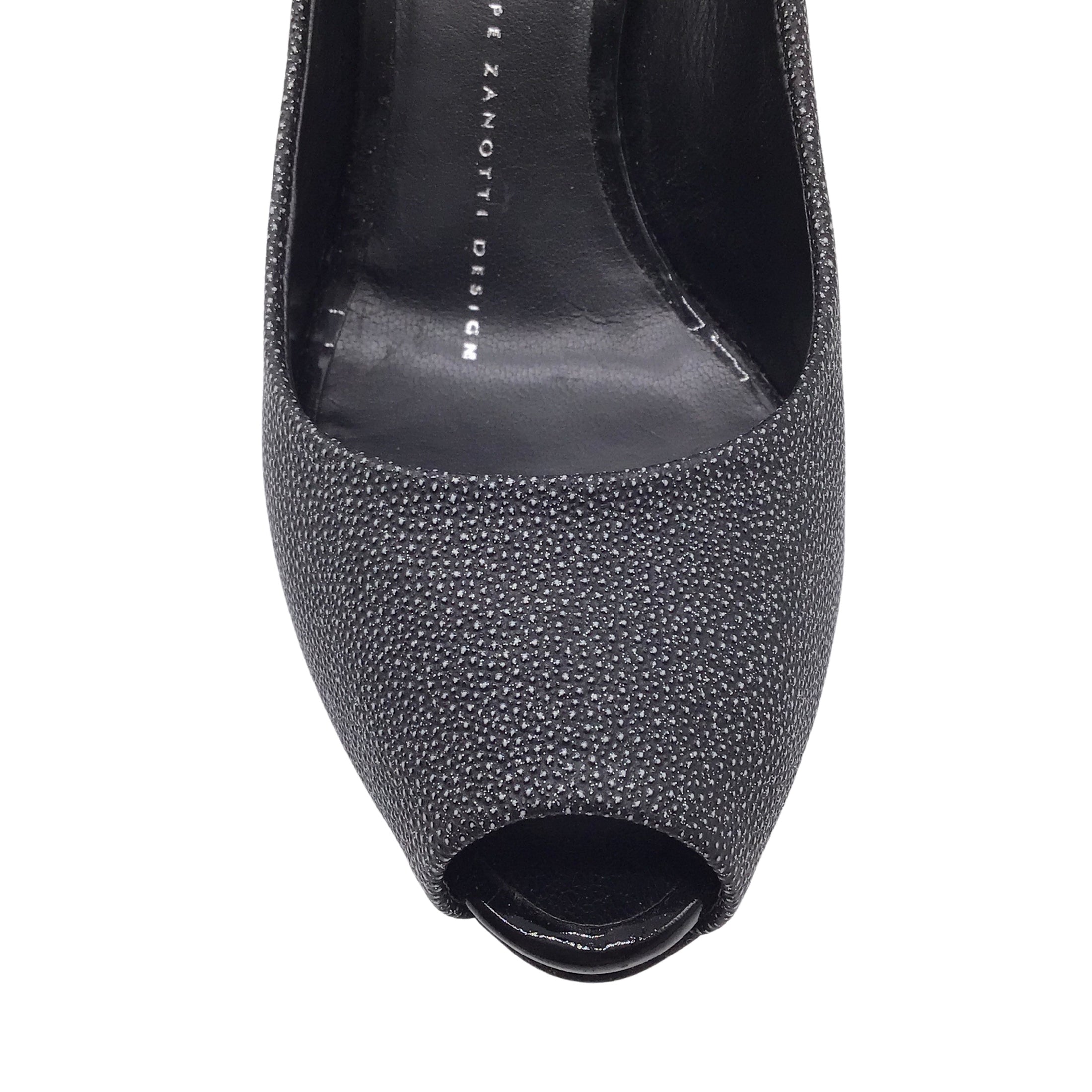Giuseppe Zanotti Black / Grey Textured Leather Open-toe Pumps