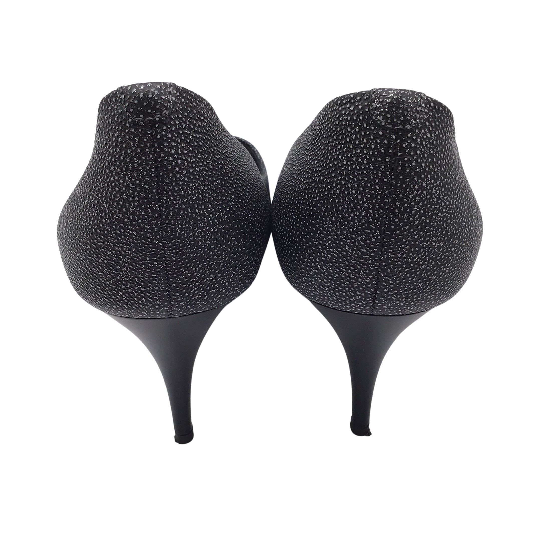 Giuseppe Zanotti Black / Grey Textured Leather Open-toe Pumps