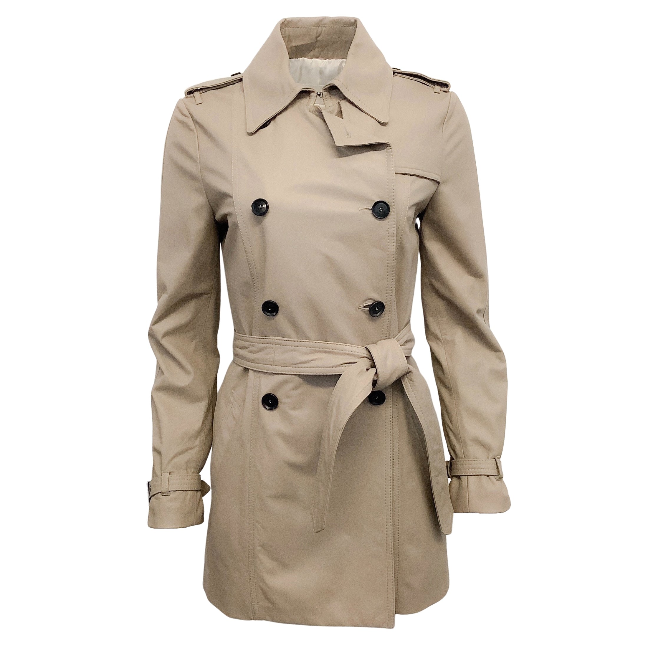 Kiton Taupe Leather Trench Coat