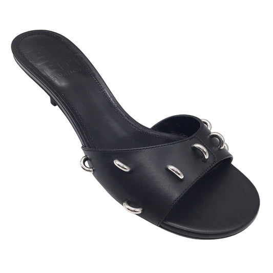 Givenchy Black Calfskin Leather Show Mules / Sandals