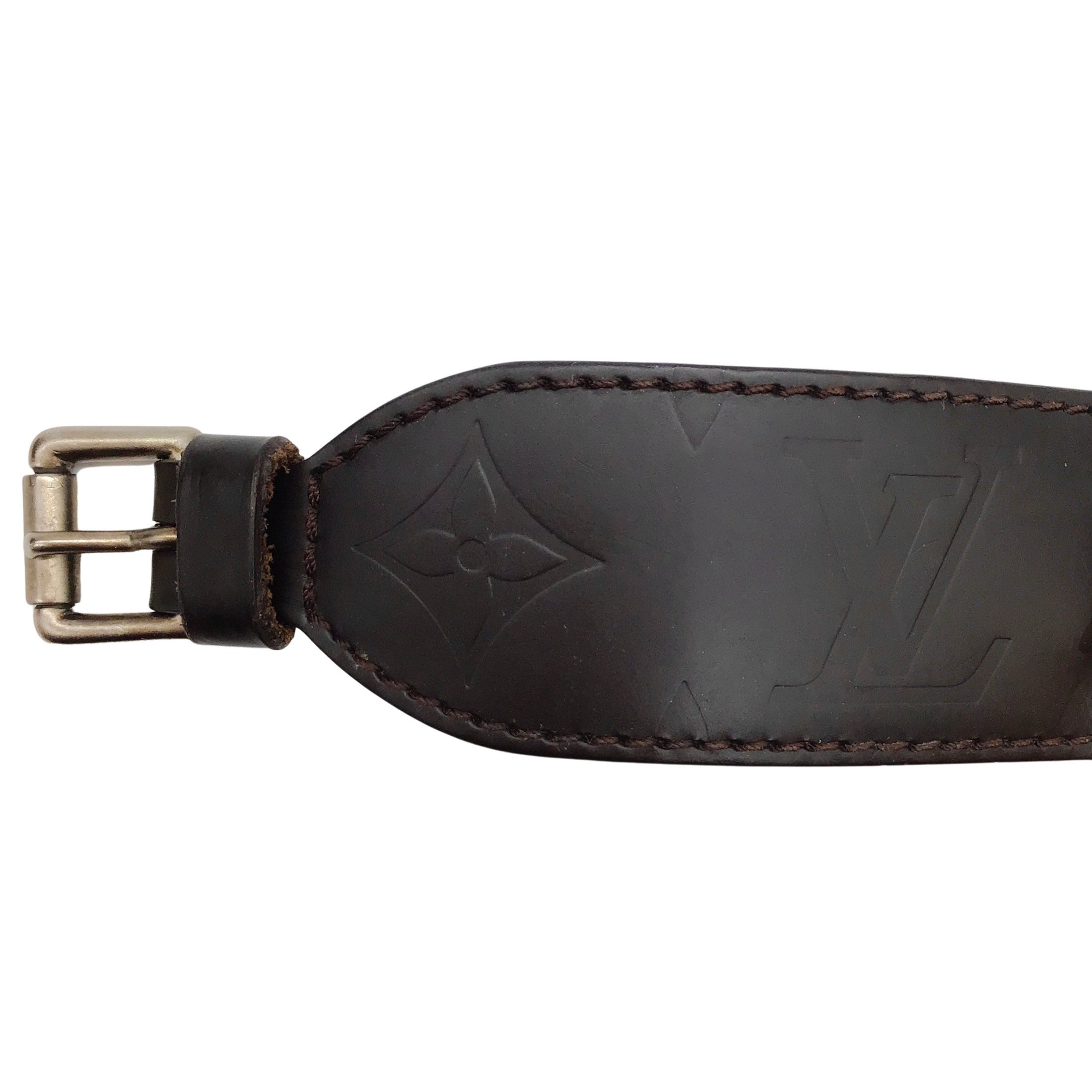 Louis Vuitton Brown Leather Mono Embossed Buckle Bracelet