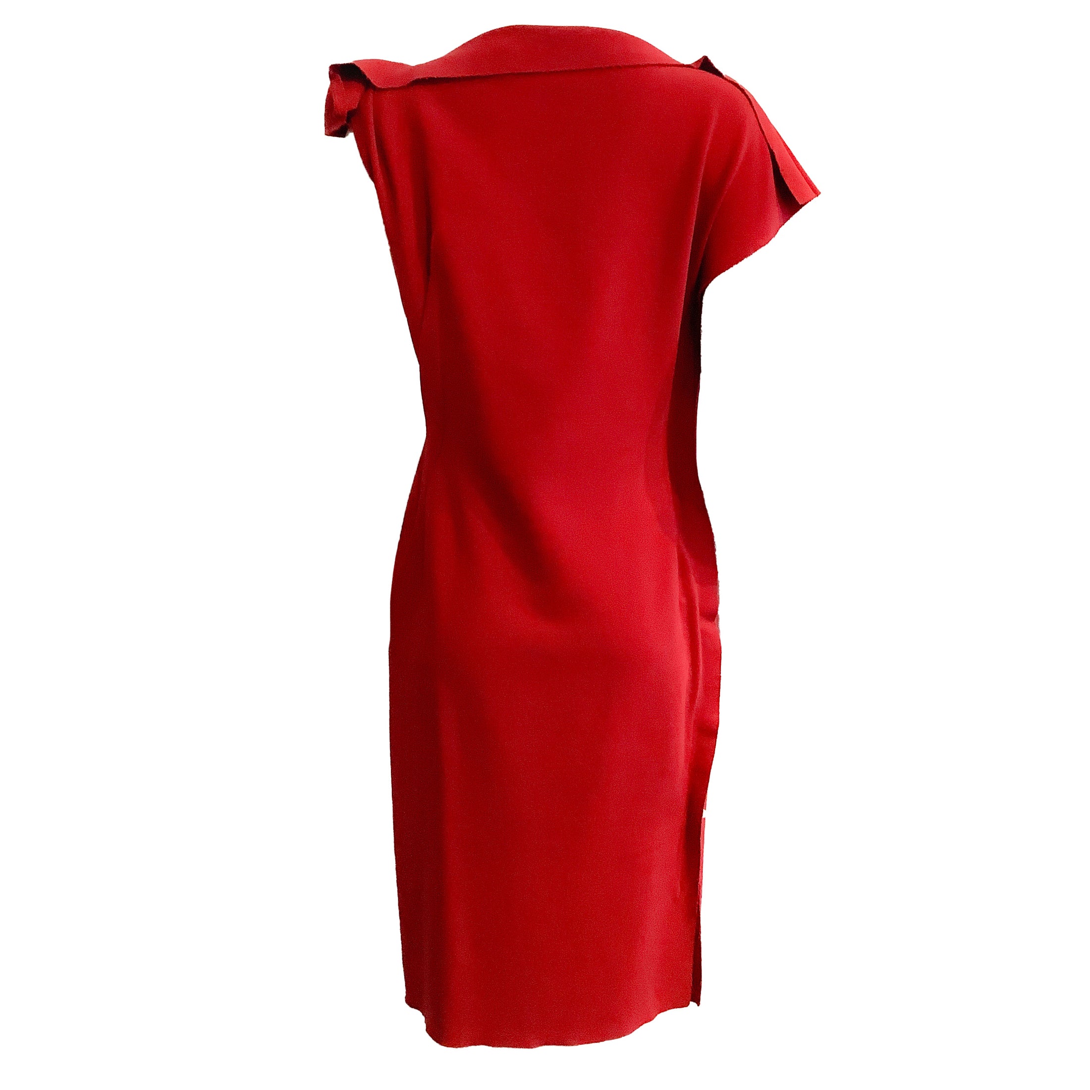 Lanvin Red Wool Raw Seam Asymmetric Dress