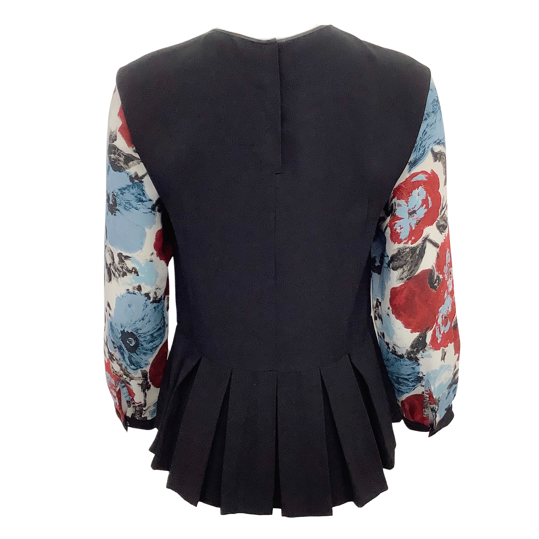 Dries van Noten Blue / Red Floral Long Sleeved with Peplum Blouse