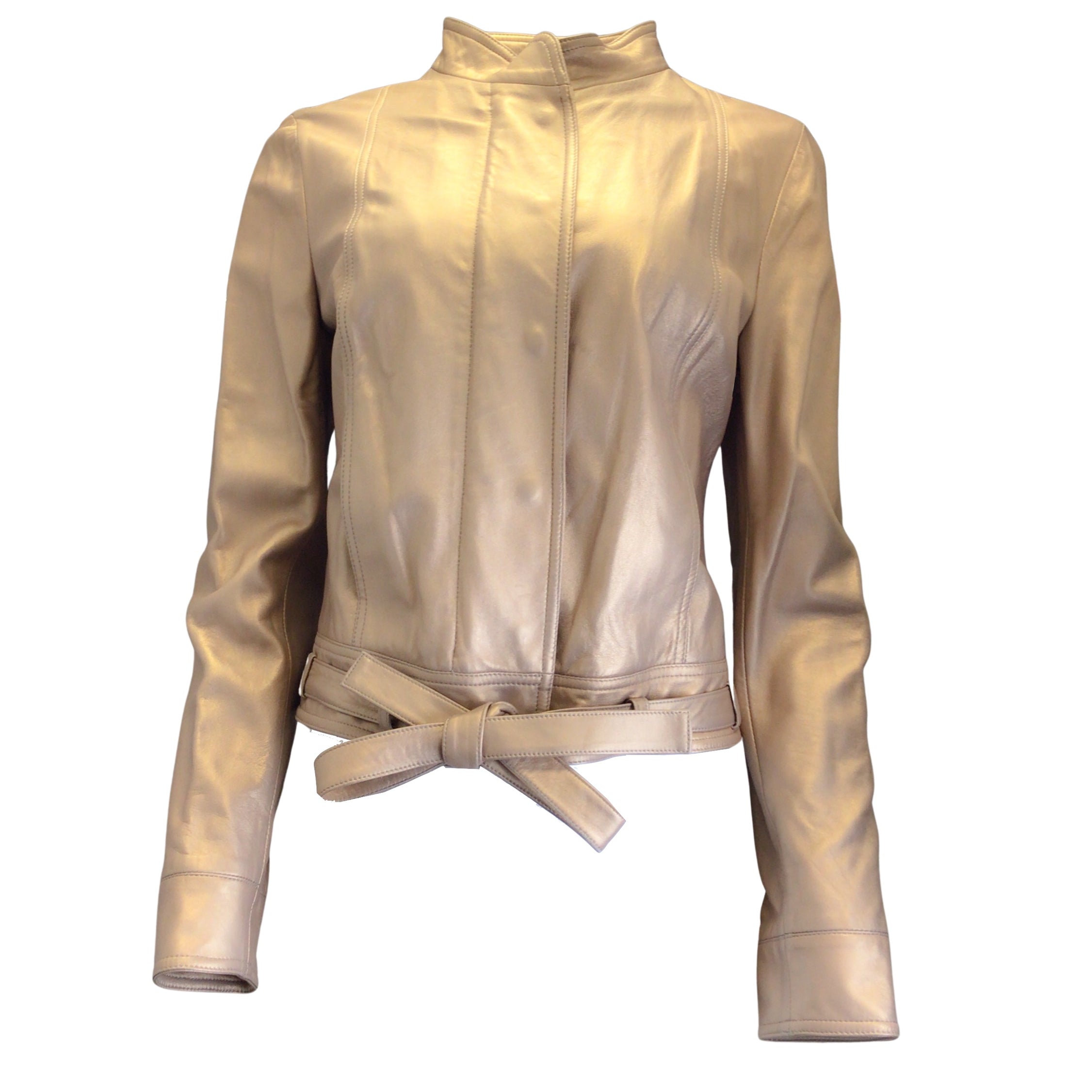 Valentino Light Gold Metallic Vintage Lambskin Leather Jacket