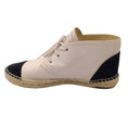 Load image into Gallery viewer, Chanel Beige / Black Leather and Canvas Cap Toe Lace-Up Espadrille Ankle Booties
