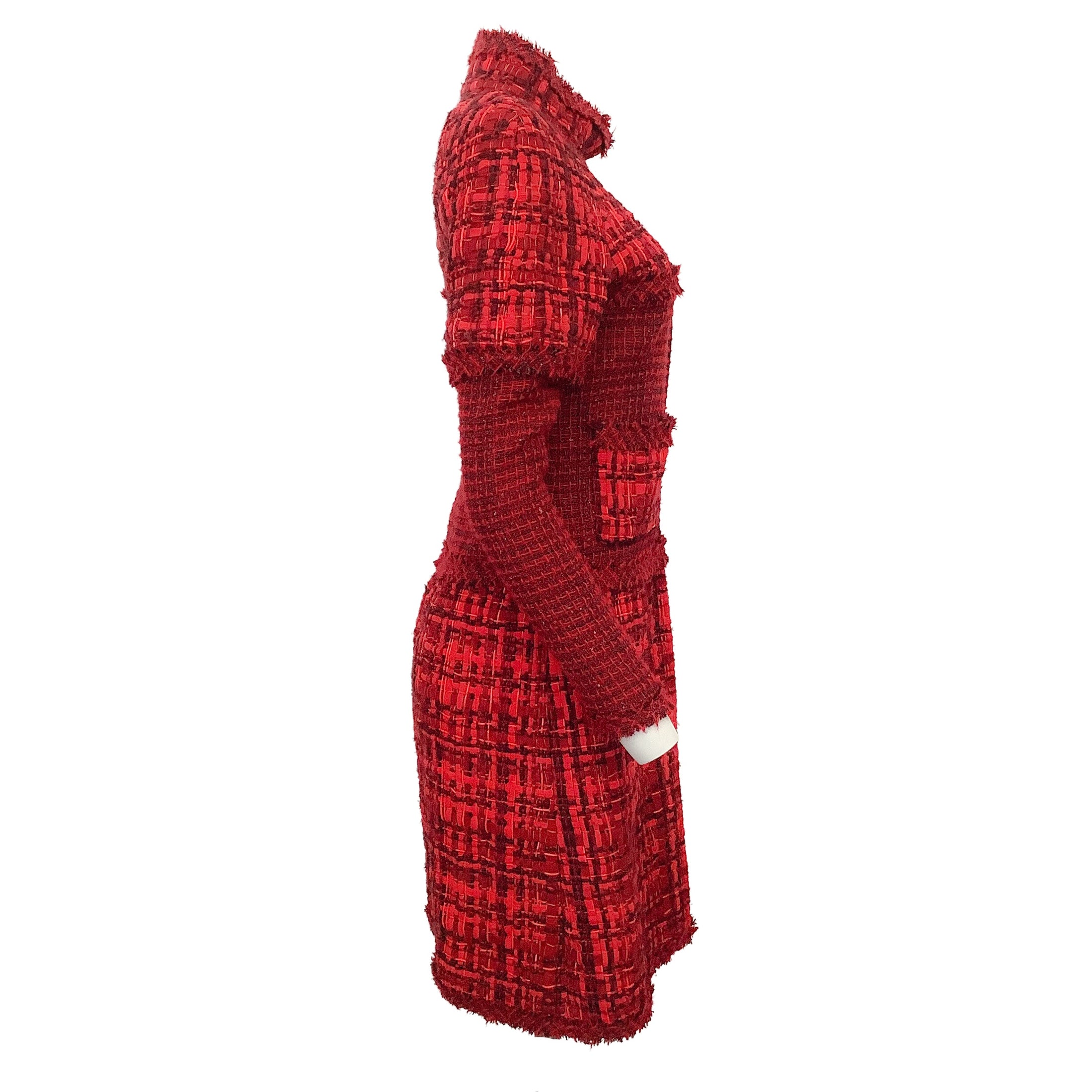 Chanel Red Tweed Zip Front Coat