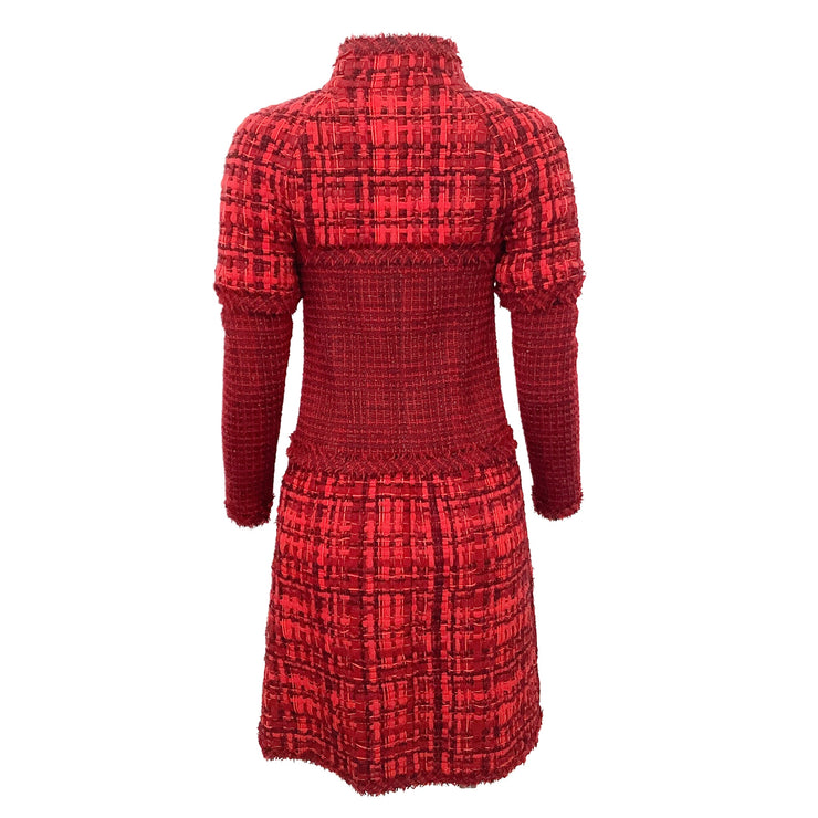 Chanel Red Tweed Zip Front Coat