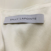 Sally LaPointe Ivory / Cream Fringed Scarf Detail Sleeveless V-neck Crepe Blouse