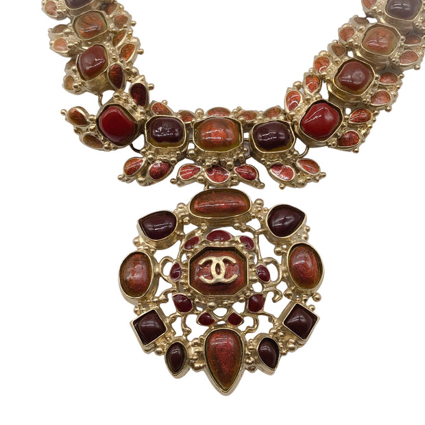 Chanel Red and Purple Stone Pendant Necklace