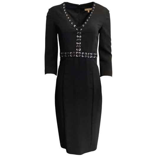 Michael Kors Collection Black 3/4 Sleeve Lace Up Dress