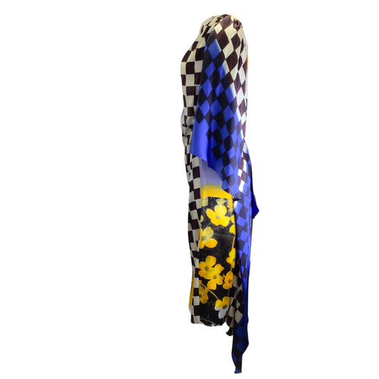 Dries van Noten Lilac / Yellow Multi Printed Silk Midi Dress