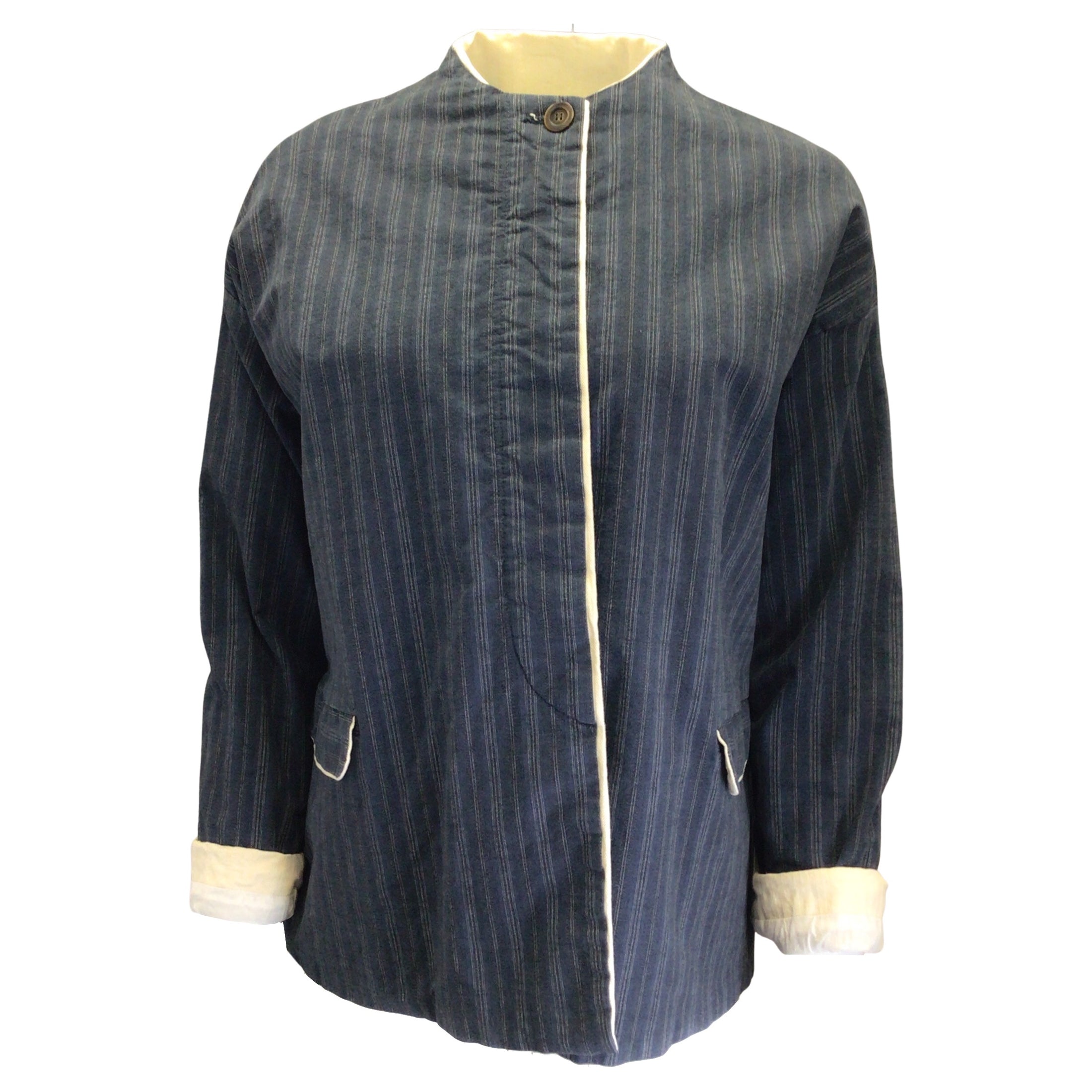 Hannoh Wessel Navy Blue / Ivory Pinstriped Cotton Jacket