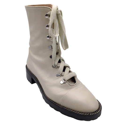 Stuart Weitzman Kolbie Chain Ivory Leather Boots / Booties