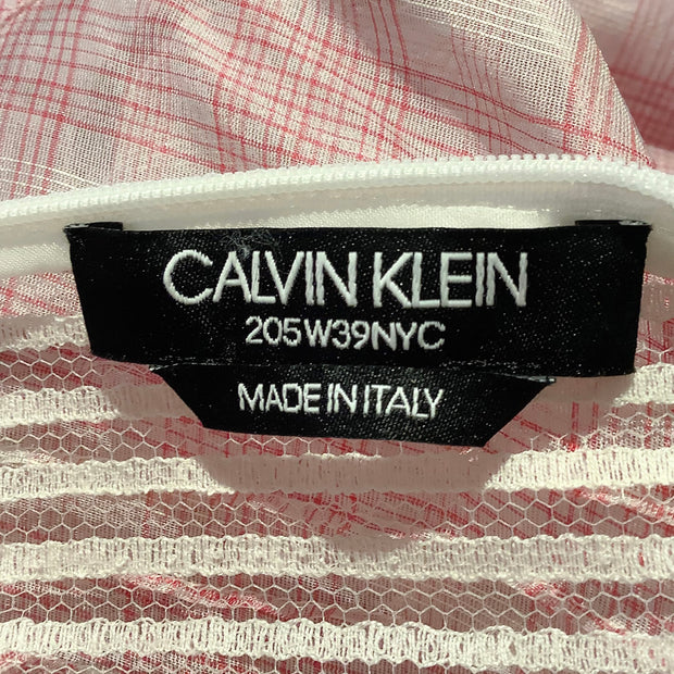 Calvin Klein 205W39NYC Pink and Ivory Sheer Plaid Casual Maxi Dress