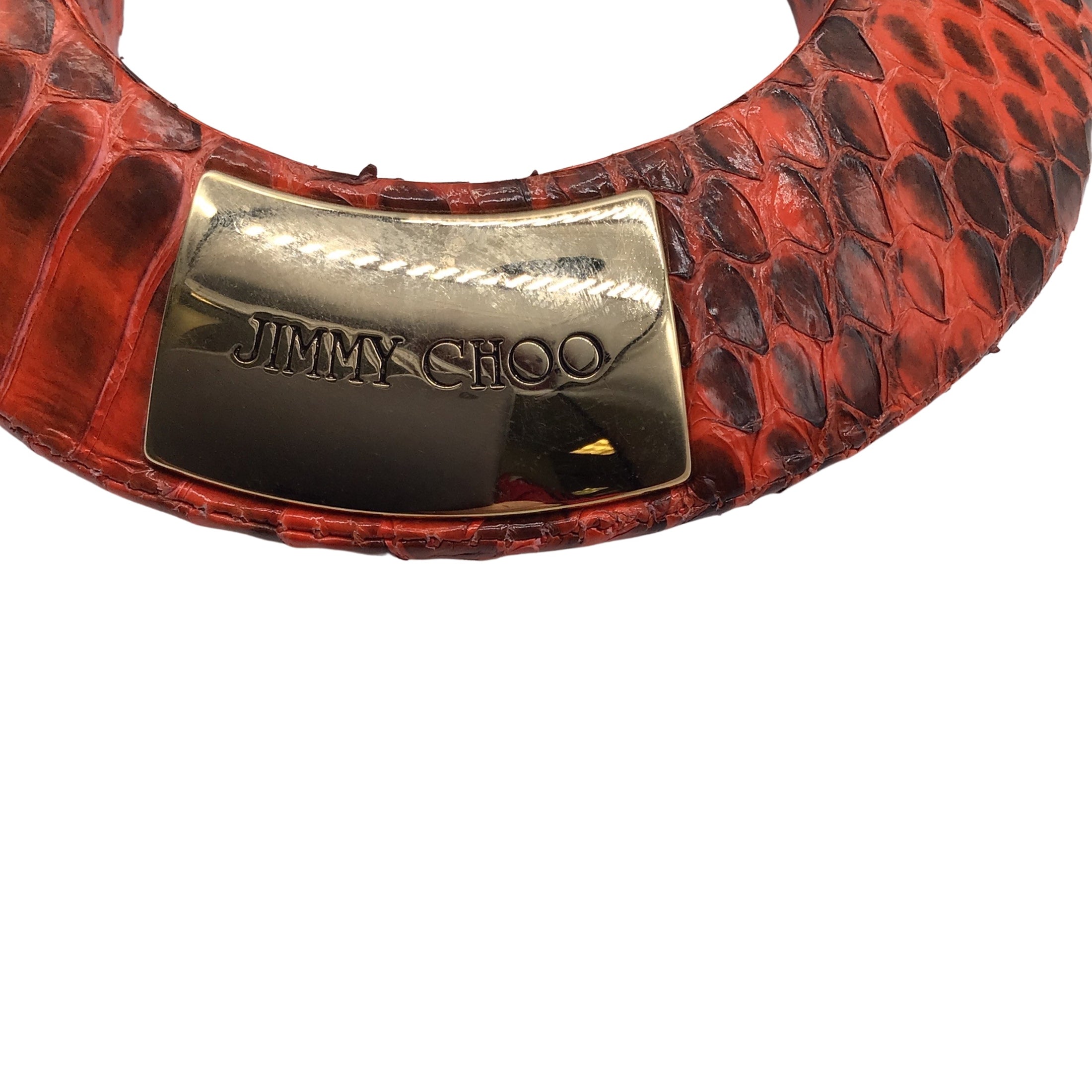 Jimmy Choo Red / Black Chunky Snakeskin Leather Bracelet