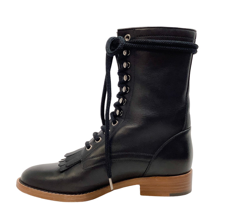 Chanel Black Leather Combat with Brogue Detail Boots/Booties