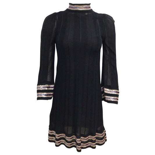 Missoni Black and Pink Sequined Long Sleeved Viscose Knit Dress